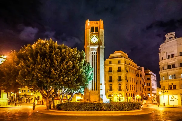 Beirut Place Etoile Nijmeh Square Street Reloj Torre Por Noche — Foto de Stock