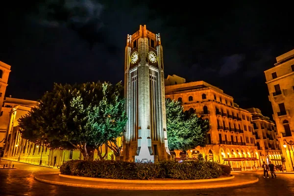 Beirut Place De L'Etoile Nijmeh Square Street Clock Tower at Night