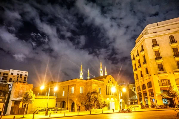 Beyrut Saint George Yunan Ortodoks Katedrali Gece — Stok fotoğraf