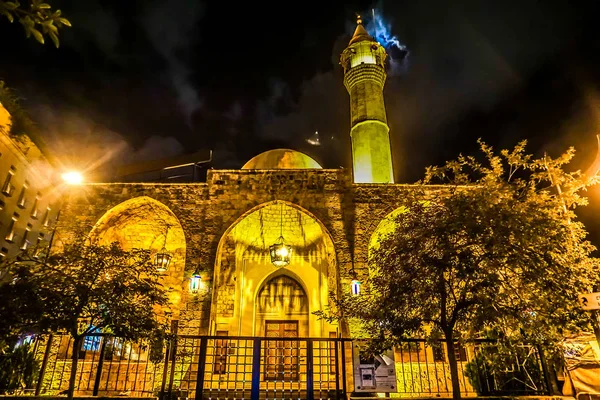 Beirut Al Omari Mosque Back View with Minarets at Night