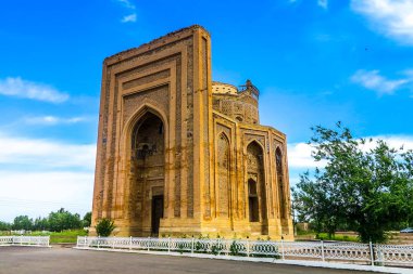 Konye Urgench Turabek Khanum Mausoleum View with Blue Sky Background clipart