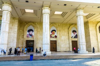 Tehran Harame Motahar Ziyarat Imam Ruhollah Khomeini Shrine Mausoleum Images of Ali Khamenei clipart