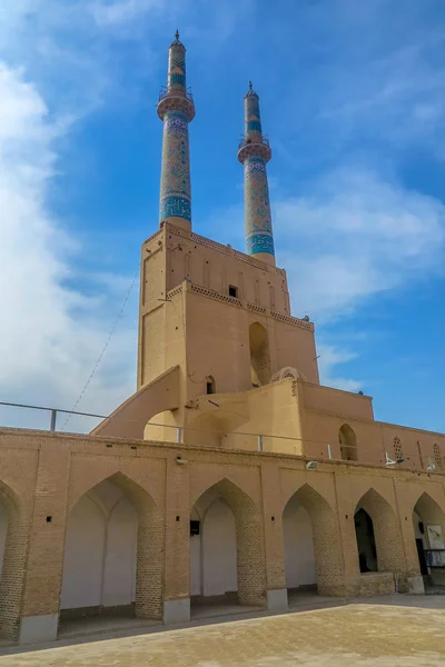 Yazd Masjid Jameh Mezquita Madrasa Patio Vista Punto Del Minarete — Foto de Stock