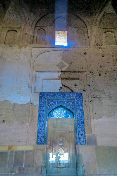Isfahan Masjed Jameh Mosque Mihrab Cegły Elewacyjne Słońce Promienie Wychodzą — Zdjęcie stockowe