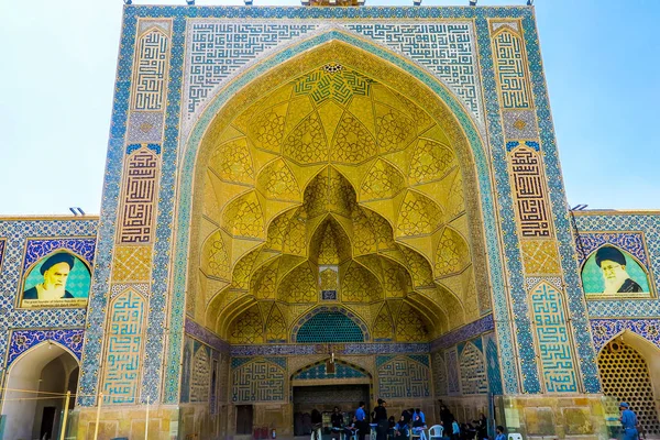 Isfahan Masjed Jameh Mezquita Iwan Amarillo Azulejos Ornamento Muqarna Ahoopay — Foto de Stock