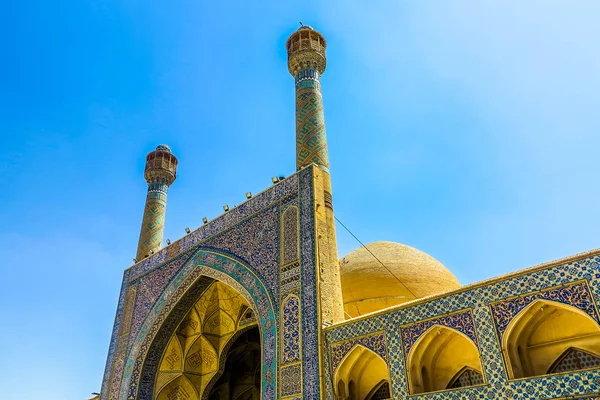 Moschea Isfahan Masjed Jameh Iwan Principale Con Cupola Muqarna Minareto — Foto Stock
