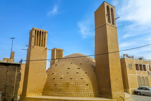 Yazd Cidade Velha Badgir Windcatcher Persa Vento Refrigerado Reservatório Água — Fotografia de Stock