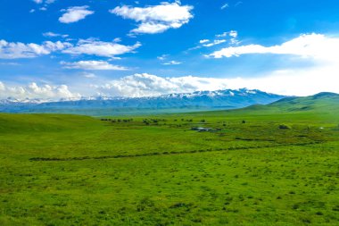 Suusamyr de kar çok Millî olan dağ aralığı çim arazi Valley manzara View Point