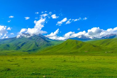 Suusamyr de kar çok Millî olan dağ aralığı çim arazi Valley manzara View Point