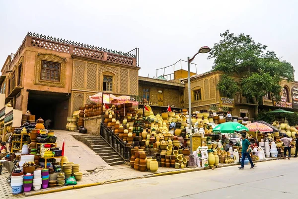 Calle Del Mercado Tienda Cerámica Uyghur Del Casco Antiguo Kashgar — Foto de Stock
