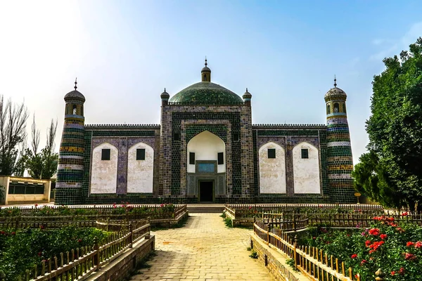 Kashgar Afaq Khoja Mausoleum Groen Tegels Ornament Frontale View Point — Stockfoto