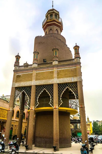 Kashgar Old Town Uyghur Bazaar Market Street Tower Low Angle — Stock Photo, Image