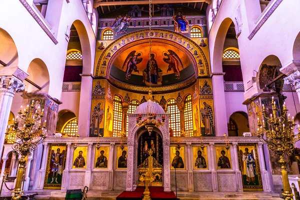Thessaloniki Hagios Demetrios Iglesia Catedral Iconostasis Altar Vista Frontal — Foto de Stock