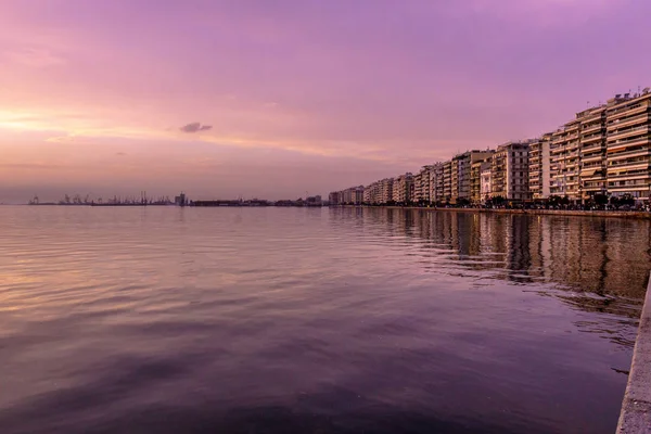 Salónica Paseo Marítimo Paseo Marítimo Invierno Con Puesta Sol — Foto de Stock