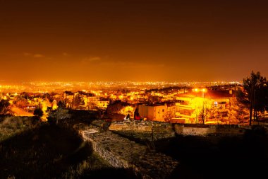 Thessaloniki Heptapyrgion kale yedi kule Yedi Kule Cityscape görünümünün geceleri