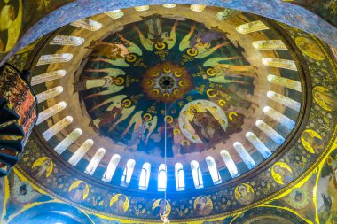 Kiev Pechersk büyük Lavra karmaşık yemekhane Kilisesi tavan kubbe fresk görünümü