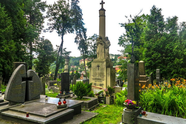 Lviv Famous Historic Lychakiv Lyczakowski Cemetery for Middle and Upper Classes with Ornamented Mausoleums