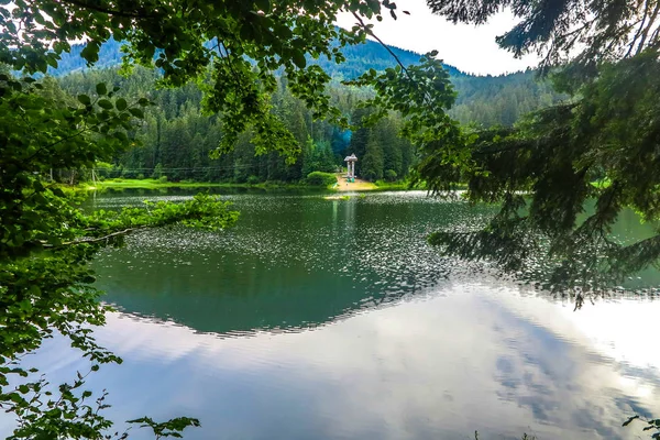 Synevir Milli Parkı göl manzara görünümünde Ukraynalı Karpat Dağları
