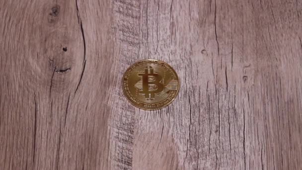 Віртуальний Cryptocurrency Гроші Bitcoin Золоті Монети Європейському Союзі Євро Банкнот — стокове відео