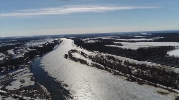 Quadcopter Shooting Early Spring River — Stock Video
