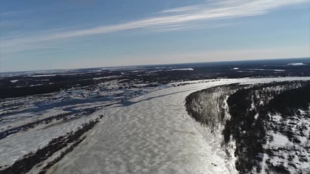 Quadcopter Shooting Early Spring River — Stock Video