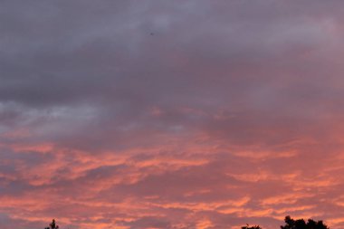 Yaz şehir bulutlar romantik güzel pembe gün batımı