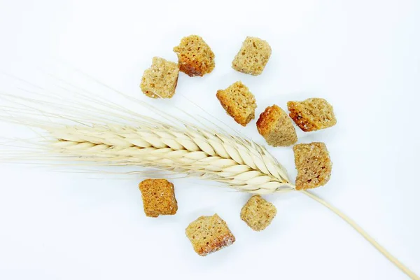 Rye crackers and rye spike located on a white background — Stock Photo, Image