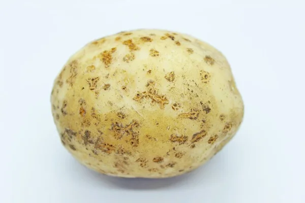 Patatas crudas sin pelar situadas sobre un fondo blanco —  Fotos de Stock