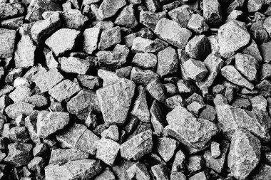 Siyah küçük yol taş doku çakıl. Kayalar İnşaat için. Portre. Siyah ve beyaz fotoğraf