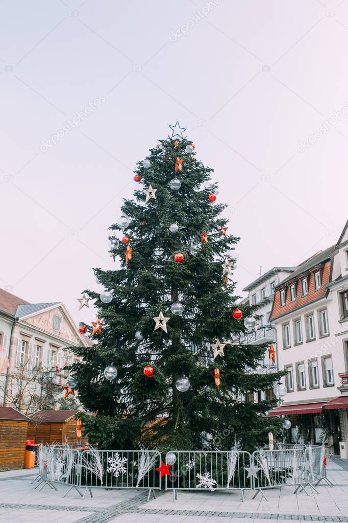 Decorated christmas tree in town