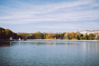 Altın Sonbahar ağaçlar ve göl. Sonbahar manzara