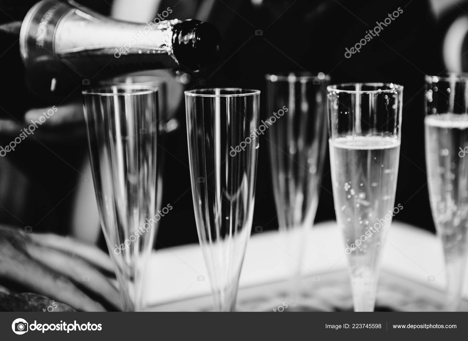 Champagne Sparkling Wine Glass Wedding Black White Photo Stock Photo by
