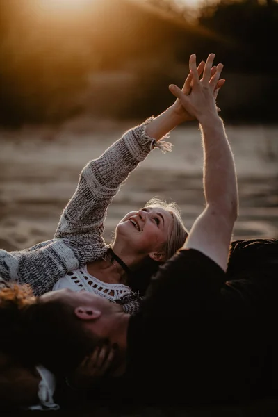 Happy Couple Love Spend Good Time Beach Enjoy Each Other — Stock Photo, Image