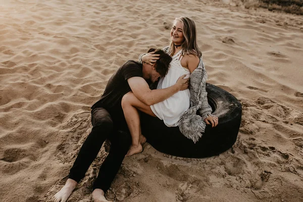 Happy Couple Love Spend Good Time Beach Enjoy Each Other — Stock Photo, Image