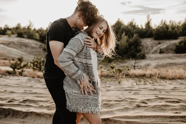 Happy Couple Love Spend Good Time Beach Enjoy Each Other — Stock Photo, Image