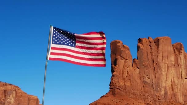 Usa Flag Monument Valley — Stock Video