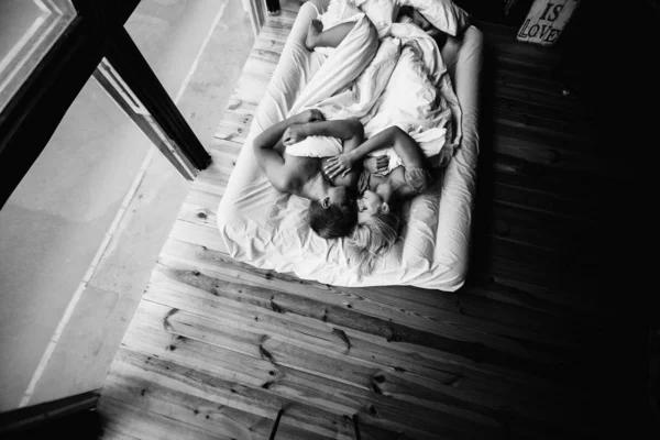Black White Photo Young Couple Love — Stock Photo, Image