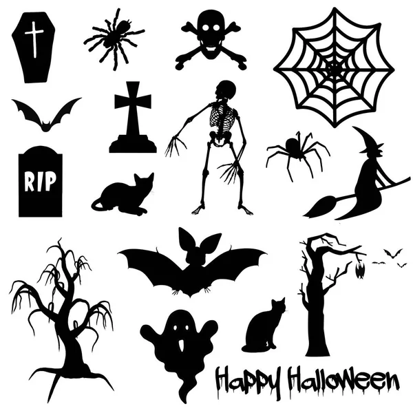 Beyaz arka planda siyah Halloween nesneleri