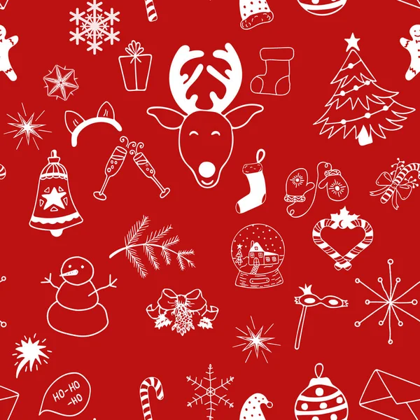 Padrão Natal Sem Costura Objetos Brancos Fundo Vermelho — Fotografia de Stock
