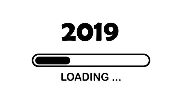 Simgesi neon tarzı yükleme ile seneler 2019. İlerleme çubuğu neredeyse yılbaşı ulaşan. resimde 2019 yükleme ile. Yalıtan veya beyaz arka plan.