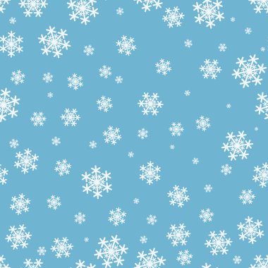 Kar taneleri sorunsuz Noel desen mavi zemin üzerine.
