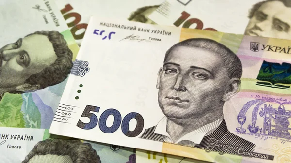 Close Vie Ukrainian Money 100 500 Grivnia Para Projetos Design — Fotografia de Stock