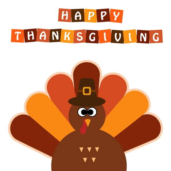 Happy Thanksgiving Text Tecknad Turkiet Vit Bakgrund Thanksgiving Affisch — Stockfoto