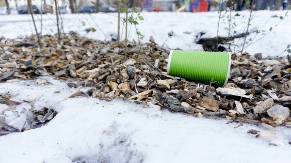 Пластиковий Візьміть Чашку Кави Сміття Снігу — стокове фото