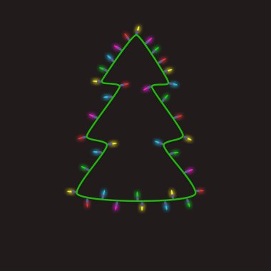 Renkli Noel ağacı ampul garland yeni yıl tebrik kartı arka planını yaptım. Mutlu Noeller.