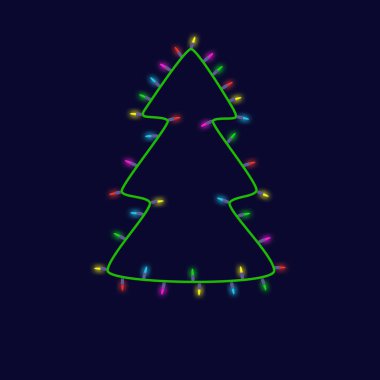 Renkli Noel ağacı ampul garland yeni yıl tebrik kartı arka planını yaptım. Mutlu Noeller.
