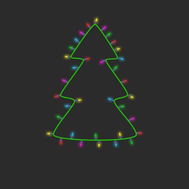 Renkli Noel ağacı ampul garland yeni yıl tebrik kartı arka planını yaptım. Mutlu Noeller.