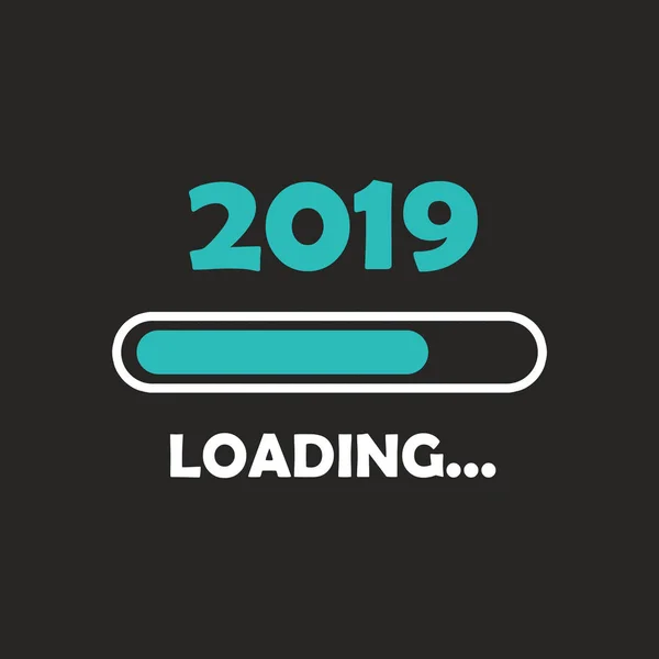 Happy new year 2019 with loading icon neon style. Progress bar almost reaching new year\'s eve. illustration with 2019 loading. Isolated or dark gray black background.