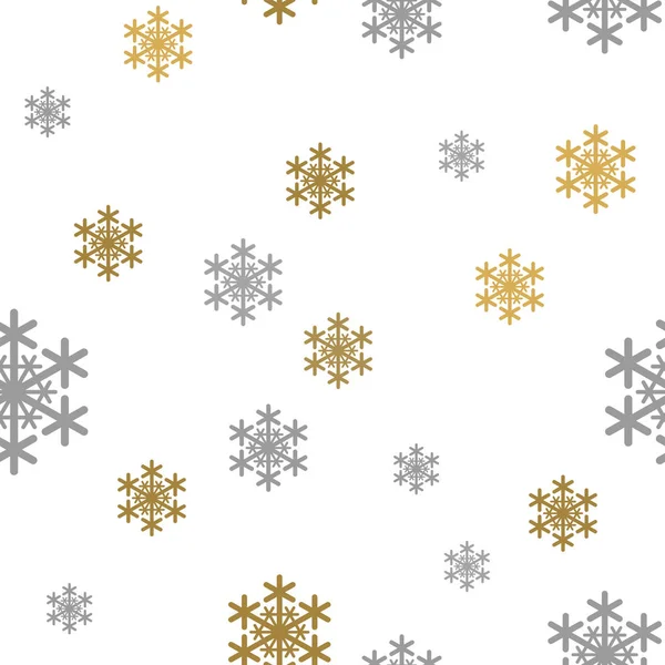 Jednolity Wzór Złoto Szary Śnieg Spada Białym Tle Wesołych Świąt — Zdjęcie stockowe