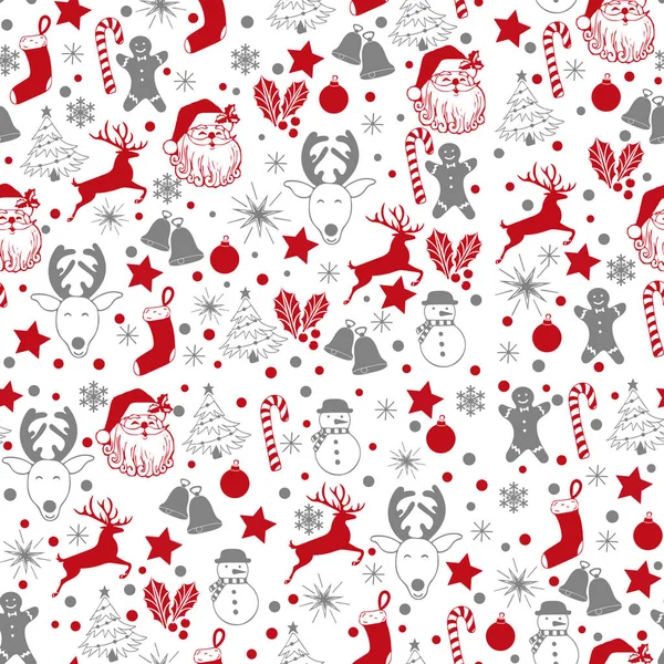 Christmas Seamless Gray Silver Red Pattern White Background Deer Snowman — Stock Photo, Image